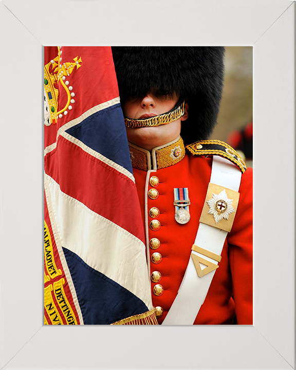 British Army Coldstream Guard with Regimental Colours Photo Print Wall Art Military Decor Posters, Prints, & Visual Artwork Hampshire Prints 10 x 8 White Frame No