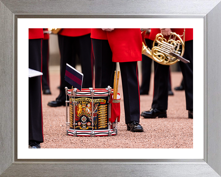 Band of the Coldstream Guards Drum on parade Photo Print - British Army Posters, Prints, & Visual Artwork Hampshire Prints 10 x 8 Silver Frame Yes