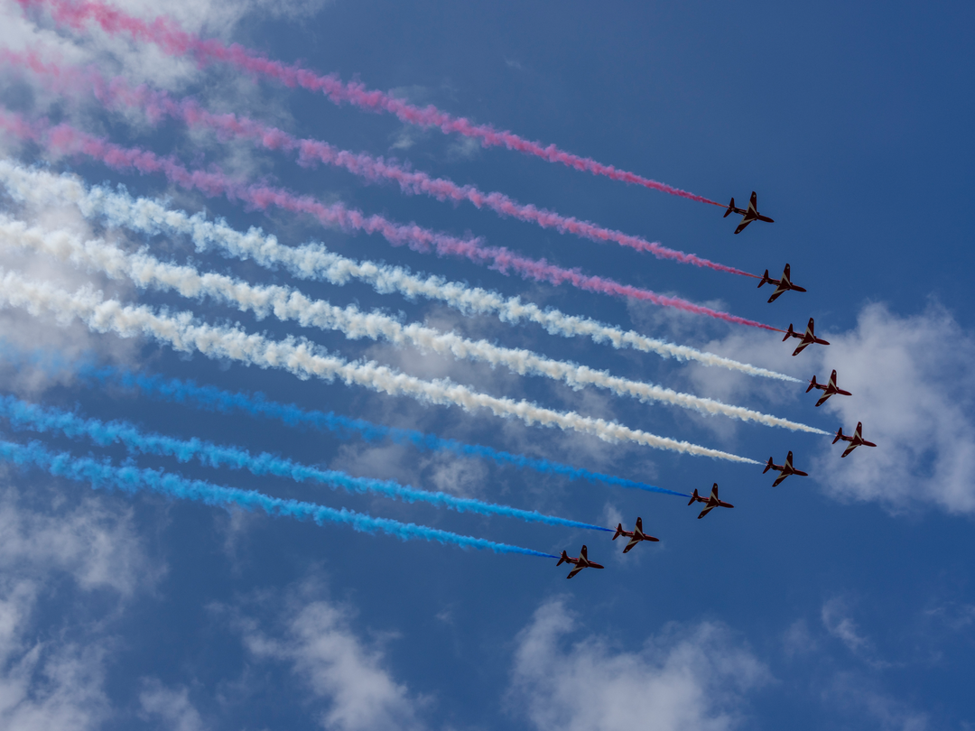 RAF Red Arrows Nine Hawks Tricolour Smoke Southsea June 2024