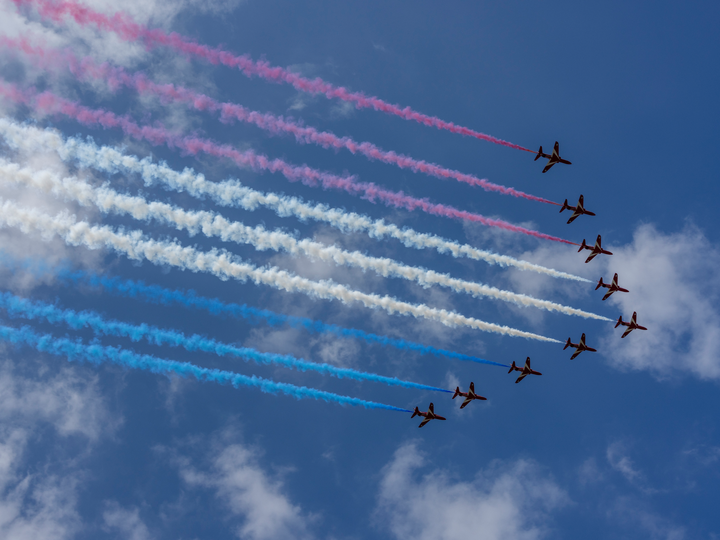 RAF Red Arrows Nine Hawks Tricolour Smoke Southsea June 2024