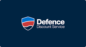 Logo of Defence Discount Service on a dark blue background