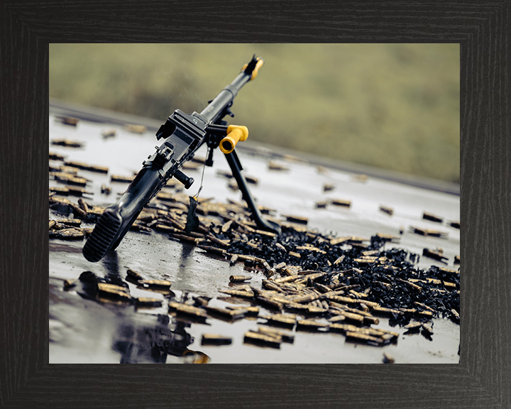 General Purpose Machine Gun surrounded by spent cartridges Photo Print - British Army Posters, Prints, & Visual Artwork Hampshire Prints 10 x 8 Black Frame No