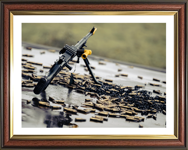General Purpose Machine Gun surrounded by spent cartridges Photo Print - British Army Posters, Prints, & Visual Artwork Hampshire Prints 10 x 8 Classic Frame Yes