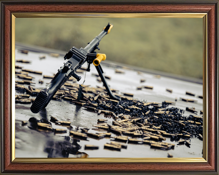 General Purpose Machine Gun surrounded by spent cartridges Photo Print - British Army Posters, Prints, & Visual Artwork Hampshire Prints 10 x 8 Classic Frame No