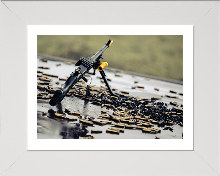 General Purpose Machine Gun surrounded by spent cartridges Photo Print - British Army Posters, Prints, & Visual Artwork Hampshire Prints 10 x 8 White Frame Yes