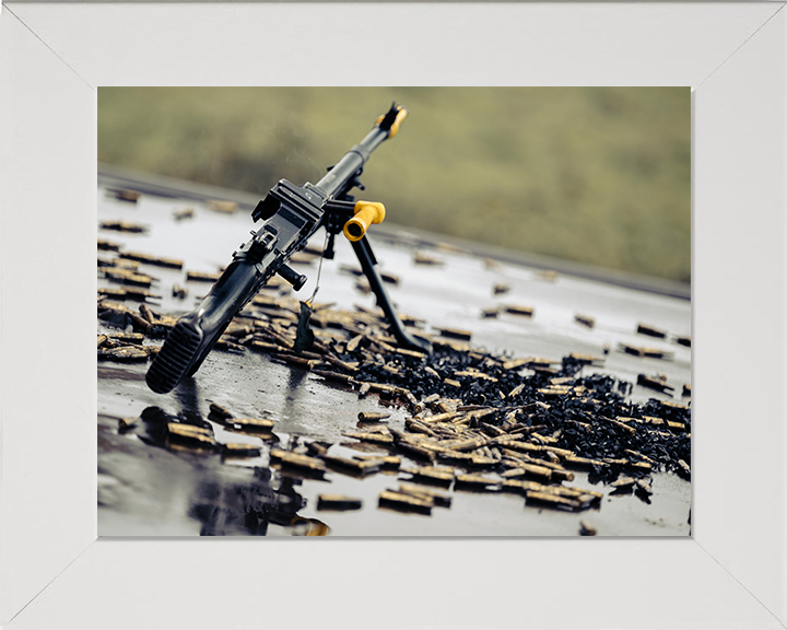 General Purpose Machine Gun surrounded by spent cartridges Photo Print - British Army Posters, Prints, & Visual Artwork Hampshire Prints 10 x 8 White Frame No