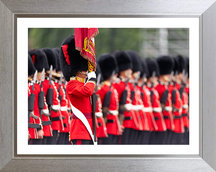 British Army Ensign of the Coldstream Guards on Parade Photo Print Wall Art Military Decor Poster Posters, Prints, & Visual Artwork Hampshire Prints 10 x 8 Silver Frame Yes