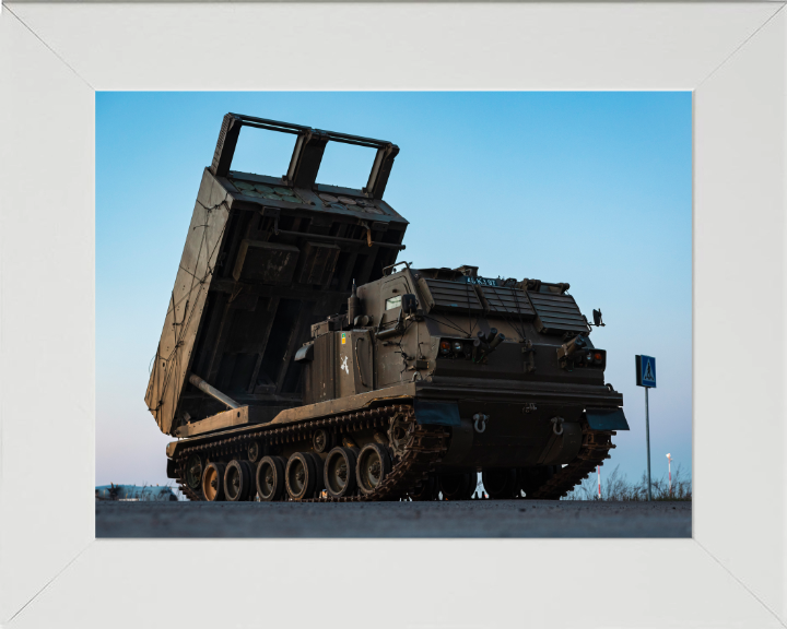 Guided Multiple Launch Rocket System 2024 British Army Vehicle Photo Print Wall Art Military Decor UK Posters, Prints, & Visual Artwork Hampshire Prints 10 x 8 White Frame No