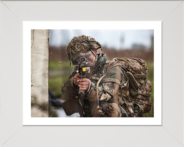 British Army Gurkha Soldier Firing during exercise Photo Print Wall Art Military Decor Poster Posters, Prints, & Visual Artwork Hampshire Prints 10 x 8 White Frame Yes