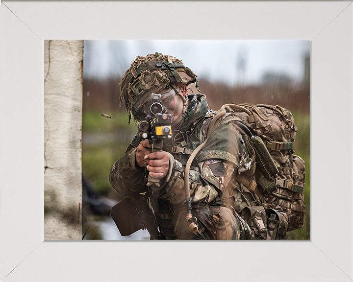 British Army Gurkha Soldier Firing during exercise Photo Print Wall Art Military Decor Poster Posters, Prints, & Visual Artwork Hampshire Prints 10 x 8 White Frame No