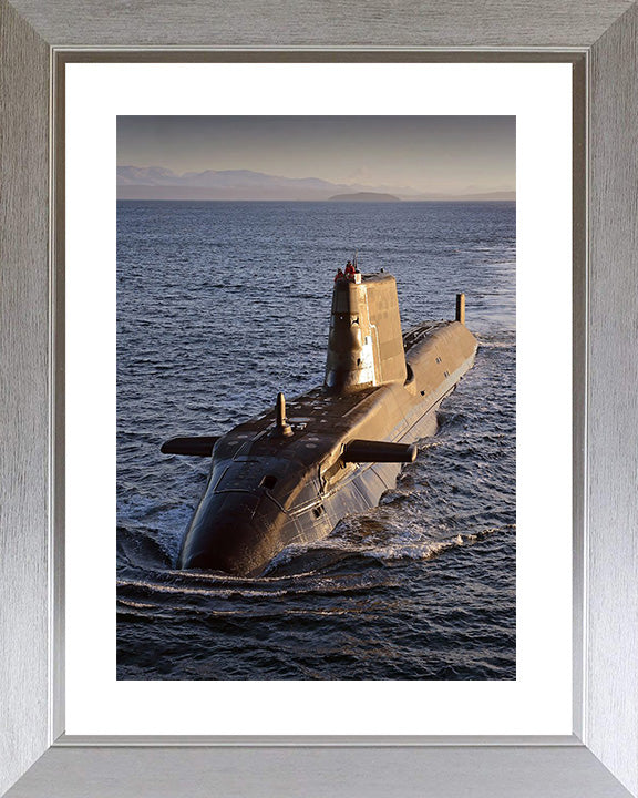 HMS Ambush (S120) Photo Print - High Port Bow View - Royal Navy Astute Class Submarine Posters, Prints, & Visual Artwork Hampshire Prints 10 x 8 Silver Frame Yes