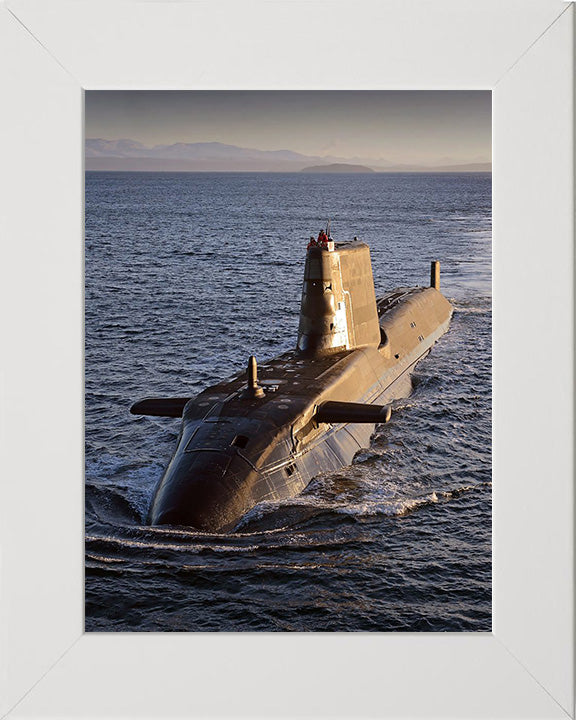 HMS Ambush (S120) Photo Print - High Port Bow View - Royal Navy Astute Class Submarine Posters, Prints, & Visual Artwork Hampshire Prints 10 x 8 White Frame No