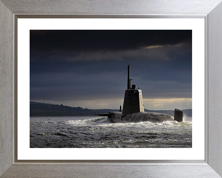 HMS Ambush (S120) Photo Print - Port Quarter View - Royal Navy Astute Class Submarine Posters, Prints, & Visual Artwork Hampshire Prints 10 x 8 Silver Frame Yes