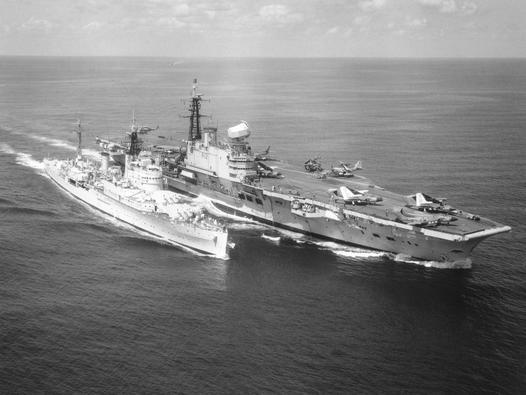 HMS Hermes R12 + HMS Gambia | Photo Print | Framed Print | Centaur Class | Aircraft Carrier | Royal Navy Hampshire Prints