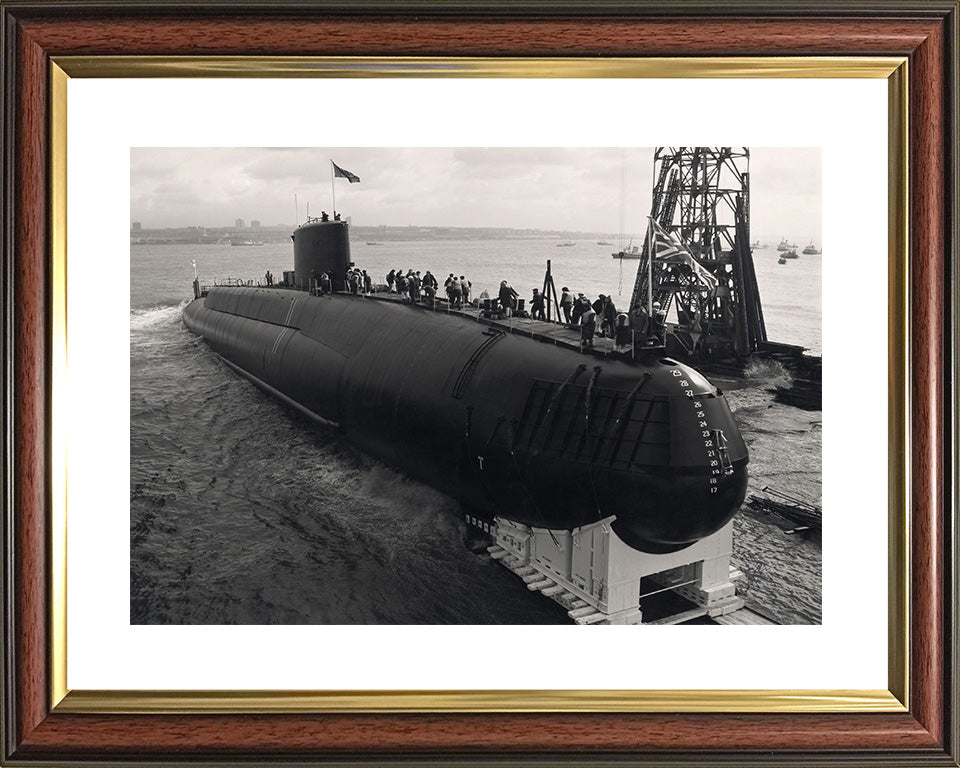 HMS Revenge (S27) Photo Print - Launch - Royal Navy Resolution Class Submarine Posters, Prints, & Visual Artwork Hampshire Prints 10 x 8 Classic Frame Yes
