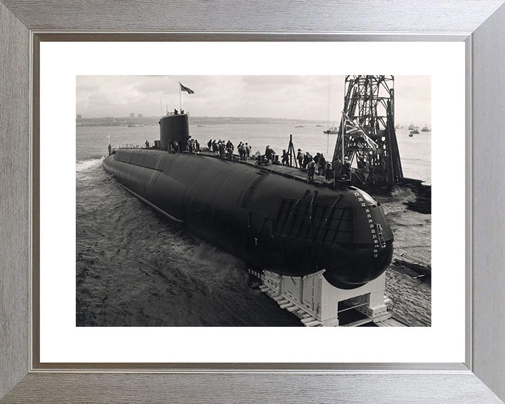 HMS Revenge (S27) Photo Print - Launch - Royal Navy Resolution Class Submarine Posters, Prints, & Visual Artwork Hampshire Prints 10 x 8 Silver Frame Yes