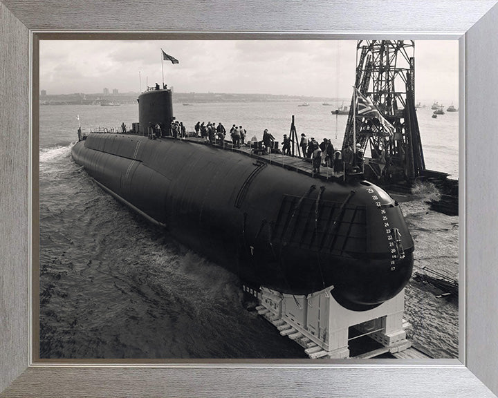 HMS Revenge (S27) Photo Print - Launch - Royal Navy Resolution Class Submarine Posters, Prints, & Visual Artwork Hampshire Prints 10 x 8 Silver Frame No