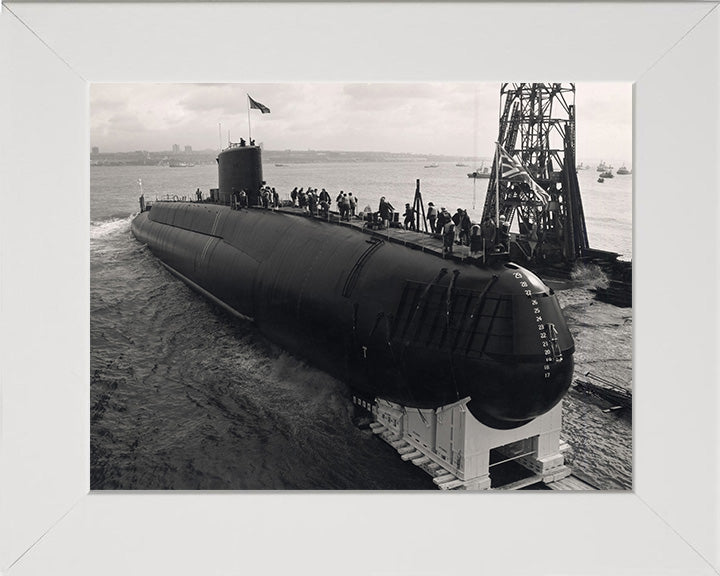 HMS Revenge (S27) Photo Print - Launch - Royal Navy Resolution Class Submarine Posters, Prints, & Visual Artwork Hampshire Prints 10 x 8 White Frame No