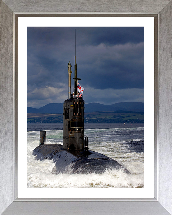 HMS Tireless (S88) Photo Print - Starboard Bow View - Royal Navy Trafalgar Class Submarine Posters, Prints, & Visual Artwork Hampshire Prints 10 x 8 Silver Frame Yes