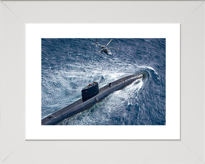 HMS Trenchant (S91) Photo Print - With Helicopter - Royal Navy Trafalgar Class Submarine Posters, Prints, & Visual Artwork Hampshire Prints 10 x 8 White Frame Yes