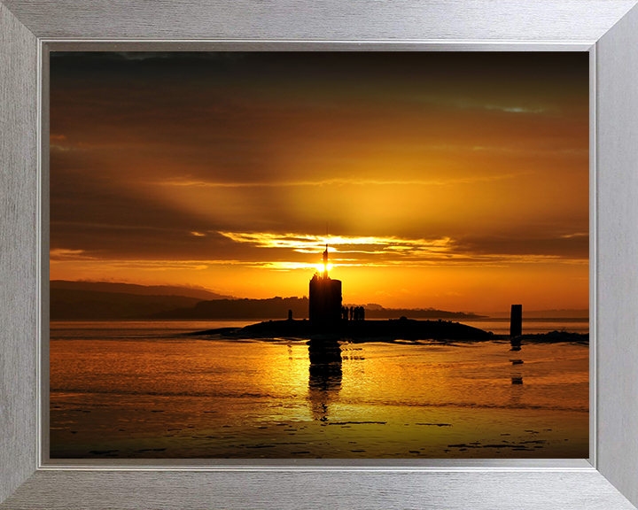 HMS Triumph (S93) Photo Print - Silhouette at Sunset - Royal Navy Trafalgar Class Submarine Posters, Prints, & Visual Artwork Hampshire Prints 10 x 8 Silver Frame No