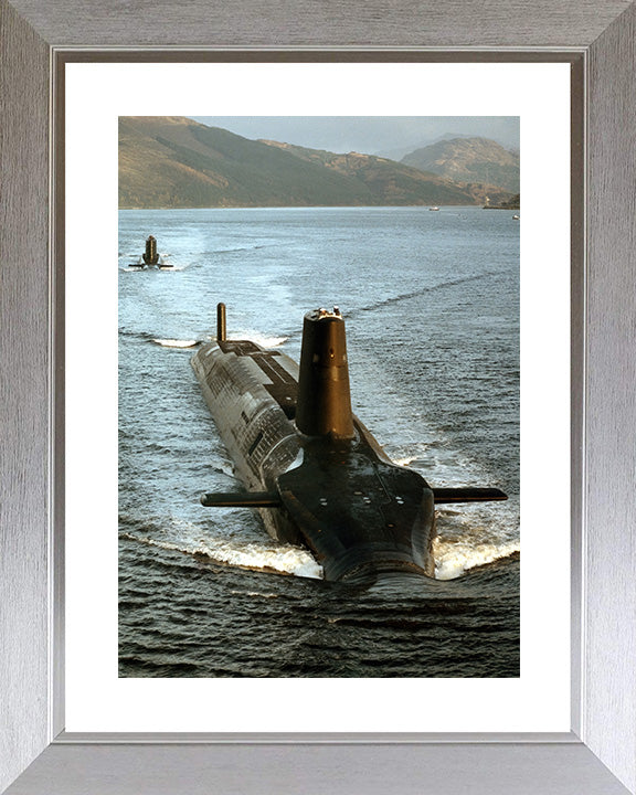 HMS Vanguard (S28) Photo Print - High Bow View - Royal Navy Vanguard Class Submarine Posters, Prints, & Visual Artwork Hampshire Prints 10 x 8 Silver Frame Yes