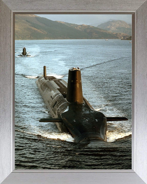 HMS Vanguard (S28) Photo Print - High Bow View - Royal Navy Vanguard Class Submarine Posters, Prints, & Visual Artwork Hampshire Prints 10 x 8 Silver Frame No