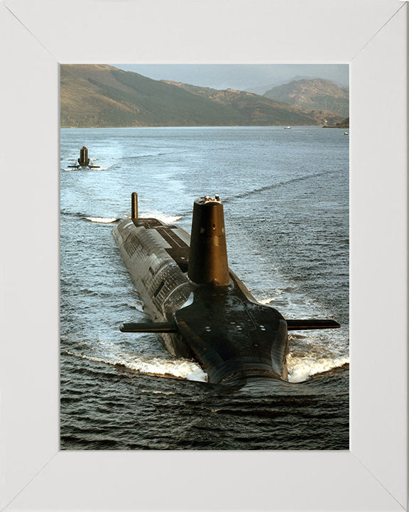HMS Vanguard (S28) Photo Print - High Bow View - Royal Navy Vanguard Class Submarine Posters, Prints, & Visual Artwork Hampshire Prints 10 x 8 White Frame No