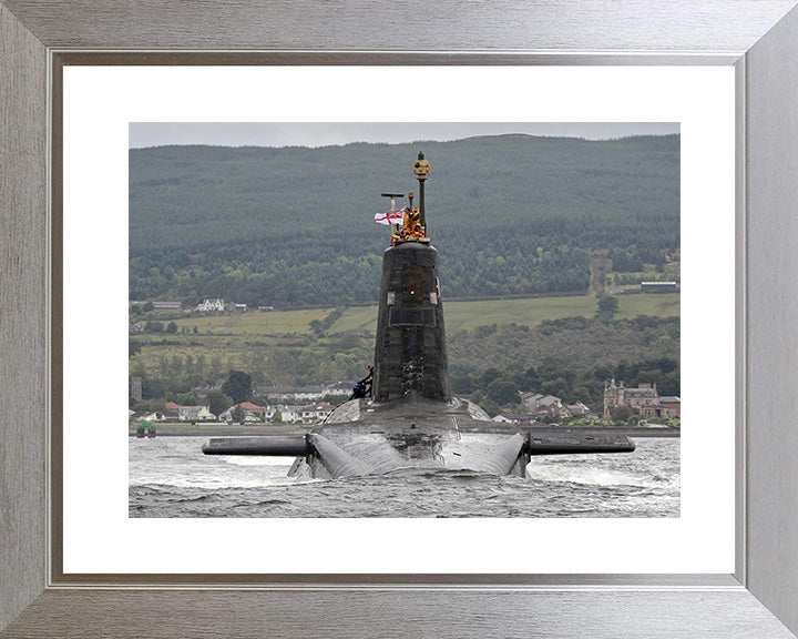 HMS Vanguard (S28) Photo Print - Low Bow View - Royal Navy Vanguard Class Submarine Posters, Prints, & Visual Artwork Hampshire Prints 10 x 8 Silver Frame Yes