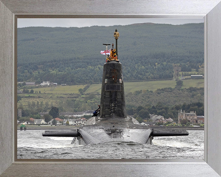 HMS Vanguard (S28) Photo Print - Low Bow View - Royal Navy Vanguard Class Submarine Posters, Prints, & Visual Artwork Hampshire Prints 10 x 8 Silver Frame No