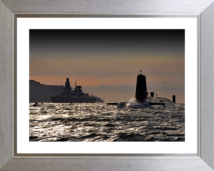 HMS Vanguard (S28) Photo Print - With HMS Dragon - Royal Navy Vanguard Class Submarine Posters, Prints, & Visual Artwork Hampshire Prints 10 x 8 Silver Frame Yes