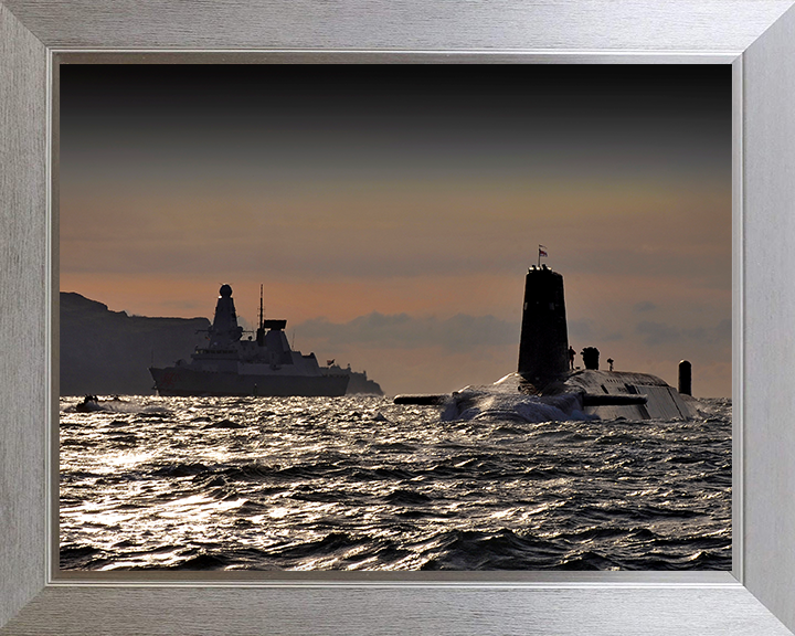 HMS Vanguard (S28) Photo Print - With HMS Dragon - Royal Navy Vanguard Class Submarine Posters, Prints, & Visual Artwork Hampshire Prints 10 x 8 Silver Frame No