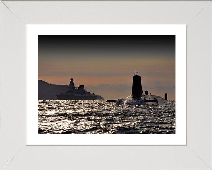 HMS Vanguard (S28) Photo Print - With HMS Dragon - Royal Navy Vanguard Class Submarine Posters, Prints, & Visual Artwork Hampshire Prints 10 x 8 White Frame Yes