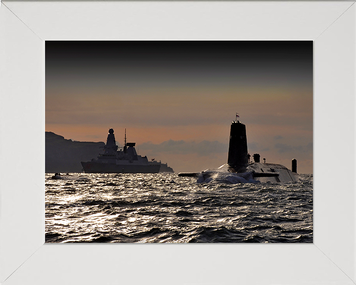 HMS Vanguard (S28) Photo Print - With HMS Dragon - Royal Navy Vanguard Class Submarine Posters, Prints, & Visual Artwork Hampshire Prints 10 x 8 White Frame No