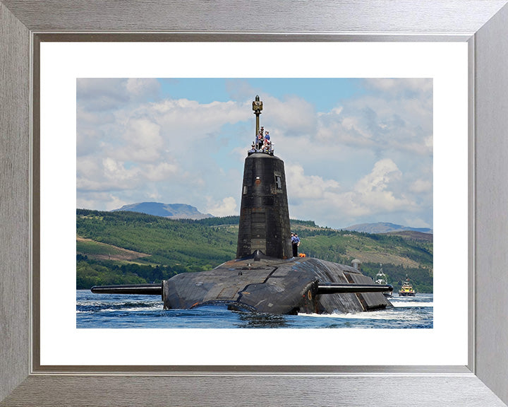 HMS Victorious (S29) Photo Print - Low Port Bow View - Royal Navy Vanguard Class Submarine Posters, Prints, & Visual Artwork Hampshire Prints 10 x 8 Silver Frame Yes