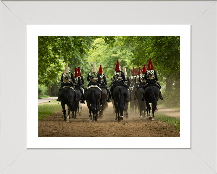 British Army Household Cavalry Troopers Ride Through Hyde Park Photo Print Wall Art Military Decor Posters, Prints, & Visual Artwork Hampshire Prints 10 x 8 White Frame Yes