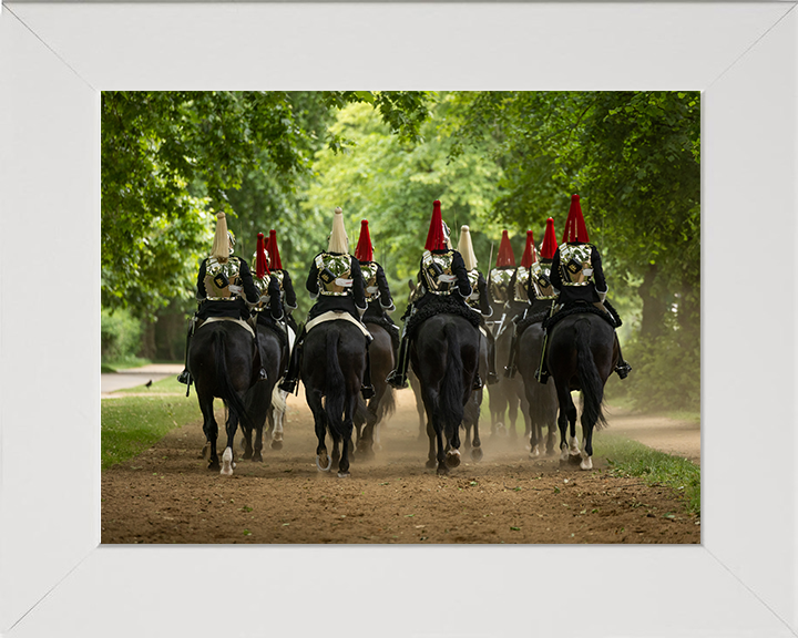British Army Household Cavalry Troopers Ride Through Hyde Park Photo Print Wall Art Military Decor Posters, Prints, & Visual Artwork Hampshire Prints 10 x 8 White Frame No