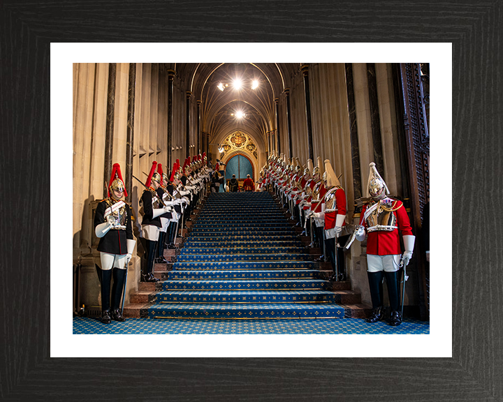 British Army Household Cavalry lining the steps of the house of Lords Photo Print Wall Art Military Decor Posters, Prints, & Visual Artwork Hampshire Prints 10 x 8 Black Frame Yes