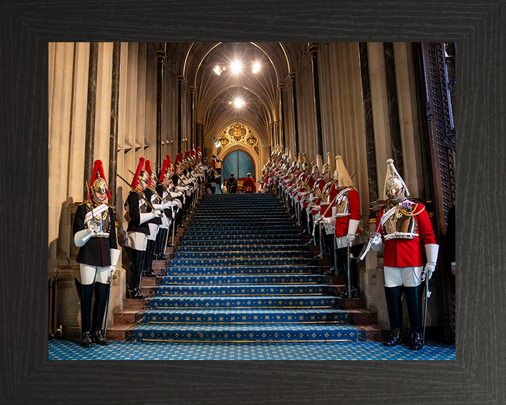 British Army Household Cavalry lining the steps of the house of Lords Photo Print Wall Art Military Decor Posters, Prints, & Visual Artwork Hampshire Prints 10 x 8 Black Frame No