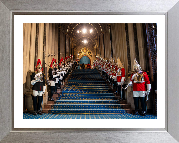 British Army Household Cavalry lining the steps of the house of Lords Photo Print Wall Art Military Decor Posters, Prints, & Visual Artwork Hampshire Prints 10 x 8 Silver Frame Yes