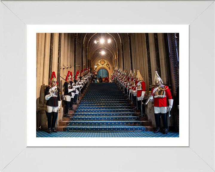 British Army Household Cavalry lining the steps of the house of Lords Photo Print Wall Art Military Decor Posters, Prints, & Visual Artwork Hampshire Prints 10 x 8 White Frame Yes