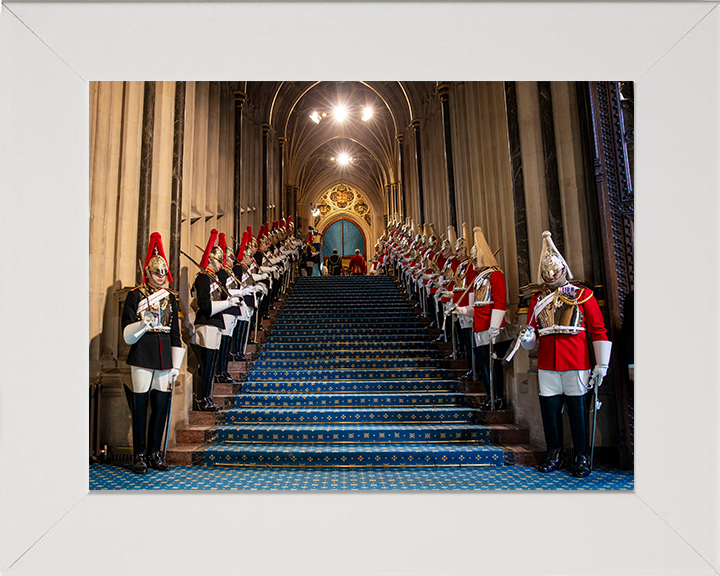 British Army Household Cavalry lining the steps of the house of Lords Photo Print Wall Art Military Decor Posters, Prints, & Visual Artwork Hampshire Prints 10 x 8 White Frame No