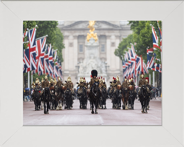 Household Cavalry ride down The Mall London Photo Print - British Army Posters, Prints, & Visual Artwork Hampshire Prints 10 x 8 White Frame No