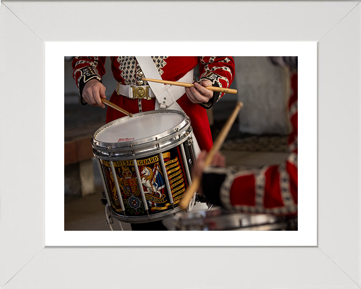 British Army Irish Guards Drummers Drumming Photo Print Wall Art Military Decor Poster Posters, Prints, & Visual Artwork Hampshire Prints 10 x 8 White Frame Yes