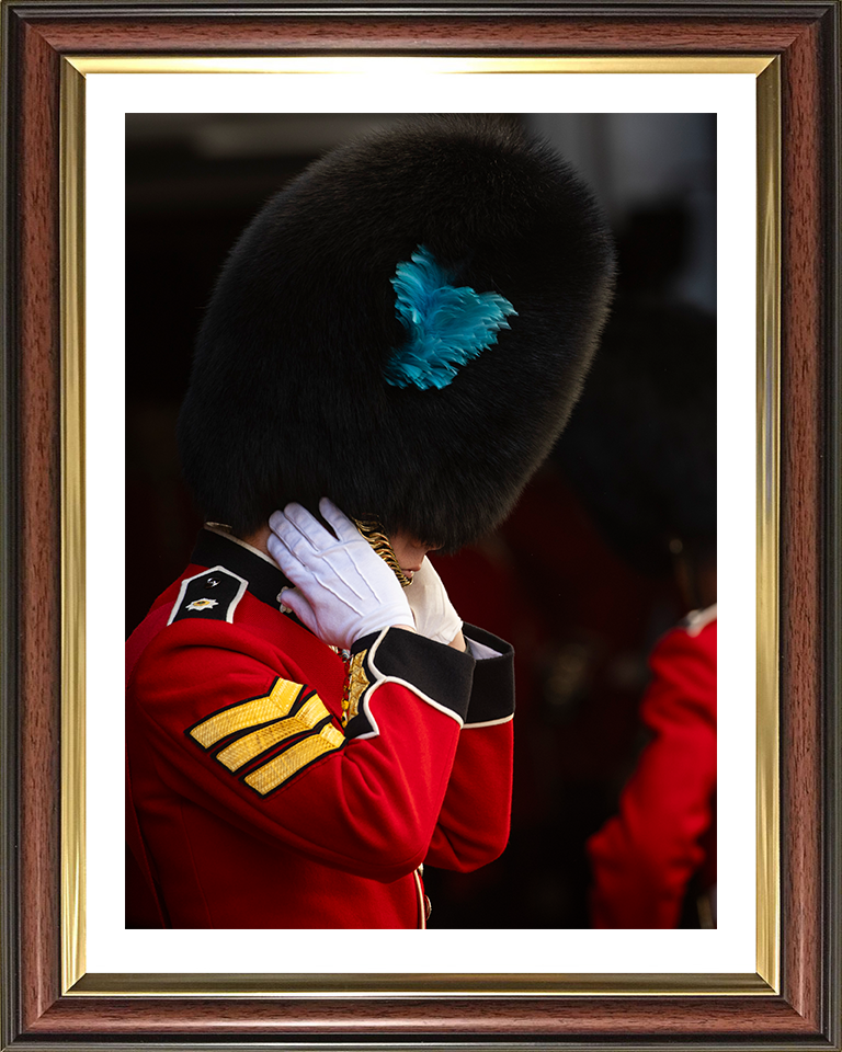 British Army Irish Guards Sergeant dons his Bear Skin Photo Print Wall Art Military Decor Posters, Prints, & Visual Artwork Hampshire Prints 10 x 8 Classic Frame Yes