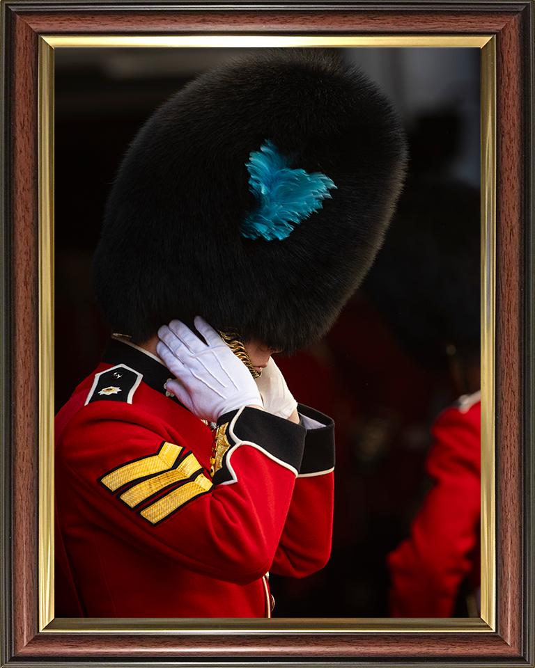 British Army Irish Guards Sergeant dons his Bear Skin Photo Print Wall Art Military Decor Posters, Prints, & Visual Artwork Hampshire Prints 10 x 8 Classic Frame No