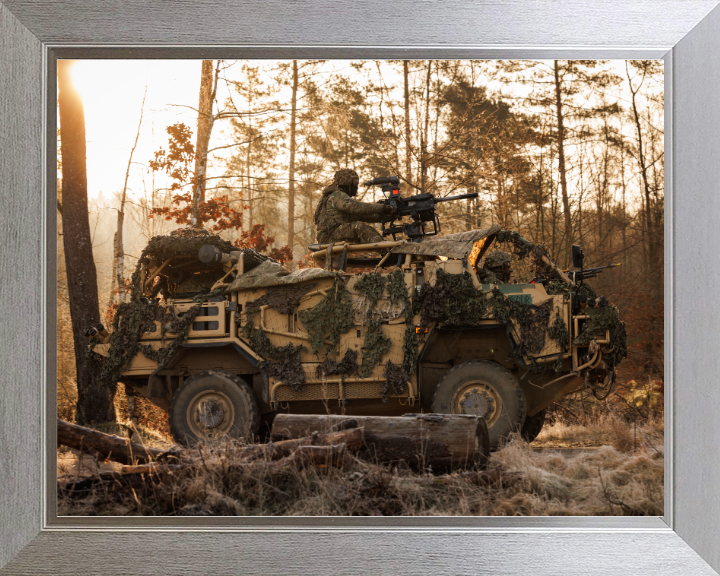 British Army Jackal Vehicle At Sunset Photo Print Wall Art Military Decor Poster Posters, Prints, & Visual Artwork Hampshire Prints 10 x 8 Silver Frame No