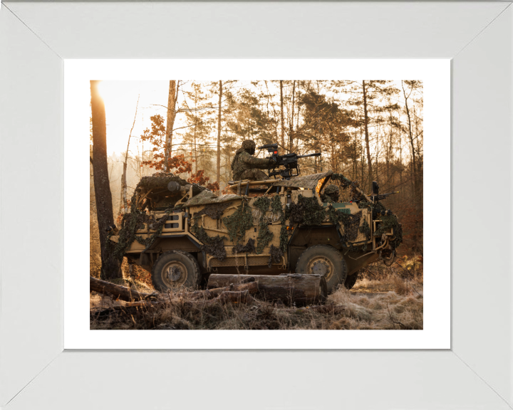 British Army Jackal Vehicle At Sunset Photo Print Wall Art Military Decor Poster Posters, Prints, & Visual Artwork Hampshire Prints 10 x 8 White Frame Yes