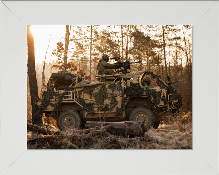 British Army Jackal Vehicle At Sunset Photo Print Wall Art Military Decor Poster Posters, Prints, & Visual Artwork Hampshire Prints 10 x 8 White Frame No