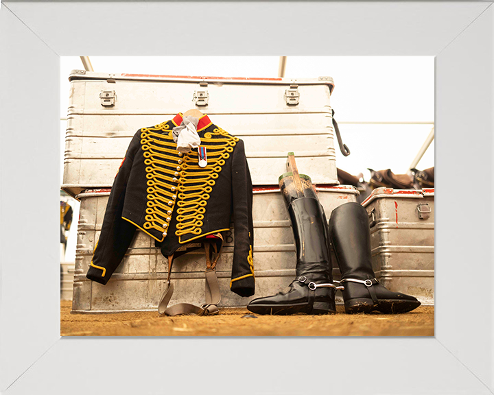 Kings Troop uniform hanging before parade Photo Print - British Army Posters, Prints, & Visual Artwork Hampshire Prints 10 x 8 White Frame No